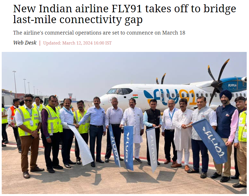 New Indian airline FLY91 takes off to bridge last-mile connectivity gap